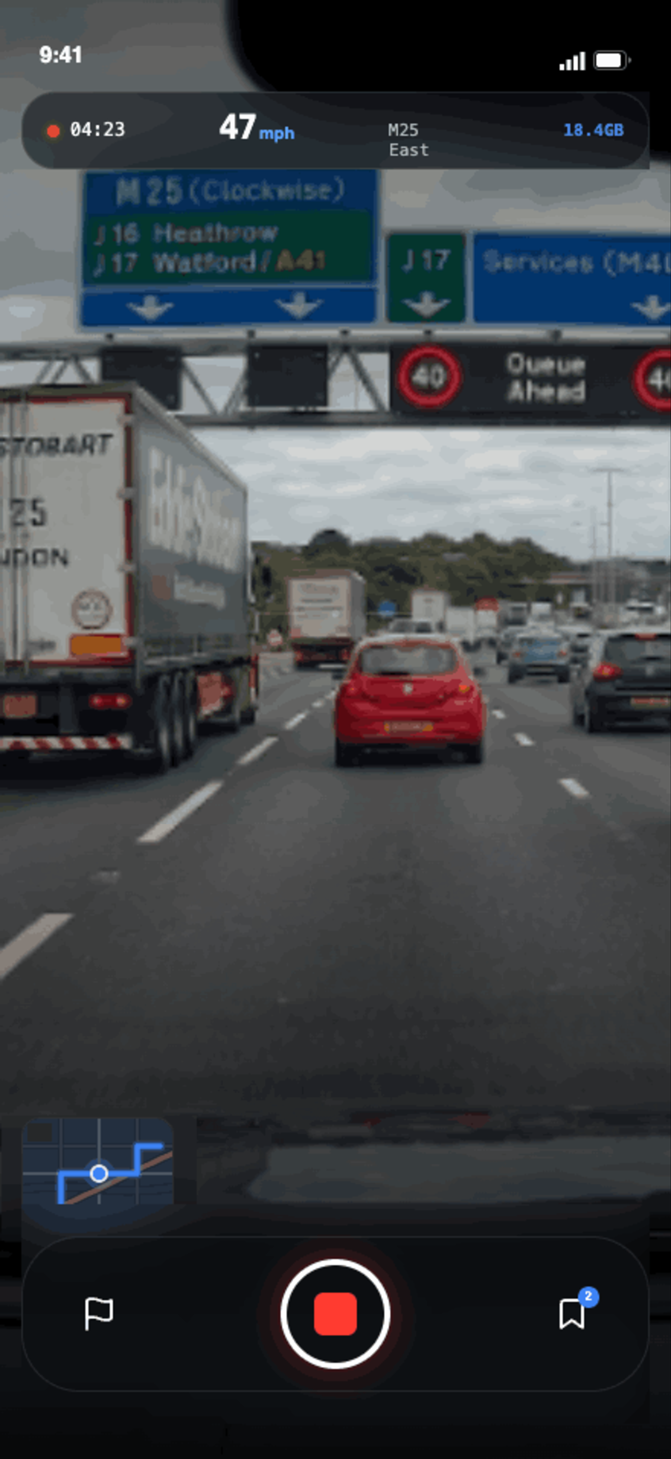 Dashoo recording screen with speed and GPS overlay
